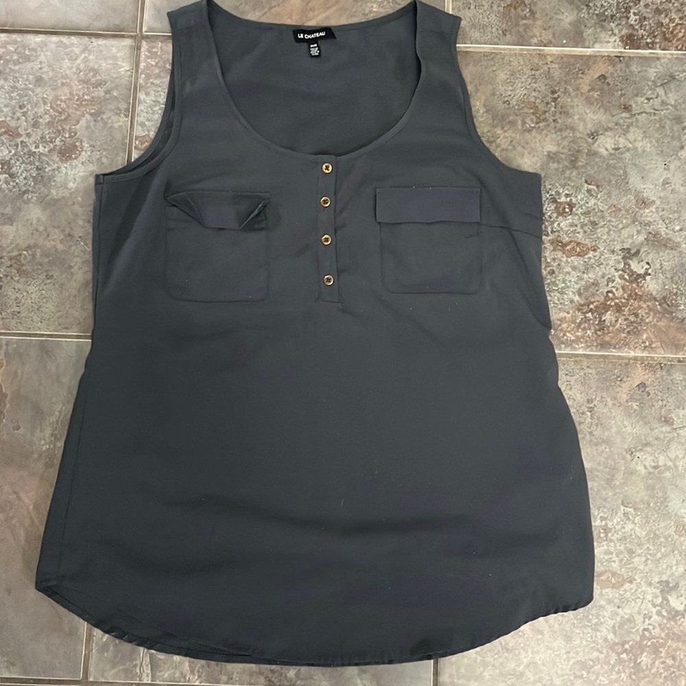 Gun metal grey le chateau sleeveless top with copper colour buttons